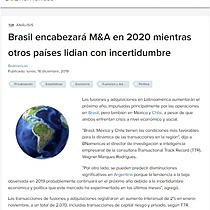 Brasil encabezar M&A en 2020 mientras otros pases lidian con incertidumbre